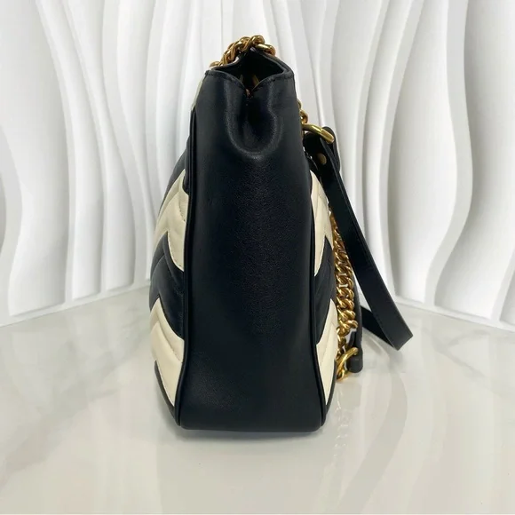Gucci Black and White Chevron Quilted Leather Shoulder Bag - Picture 3 of 14